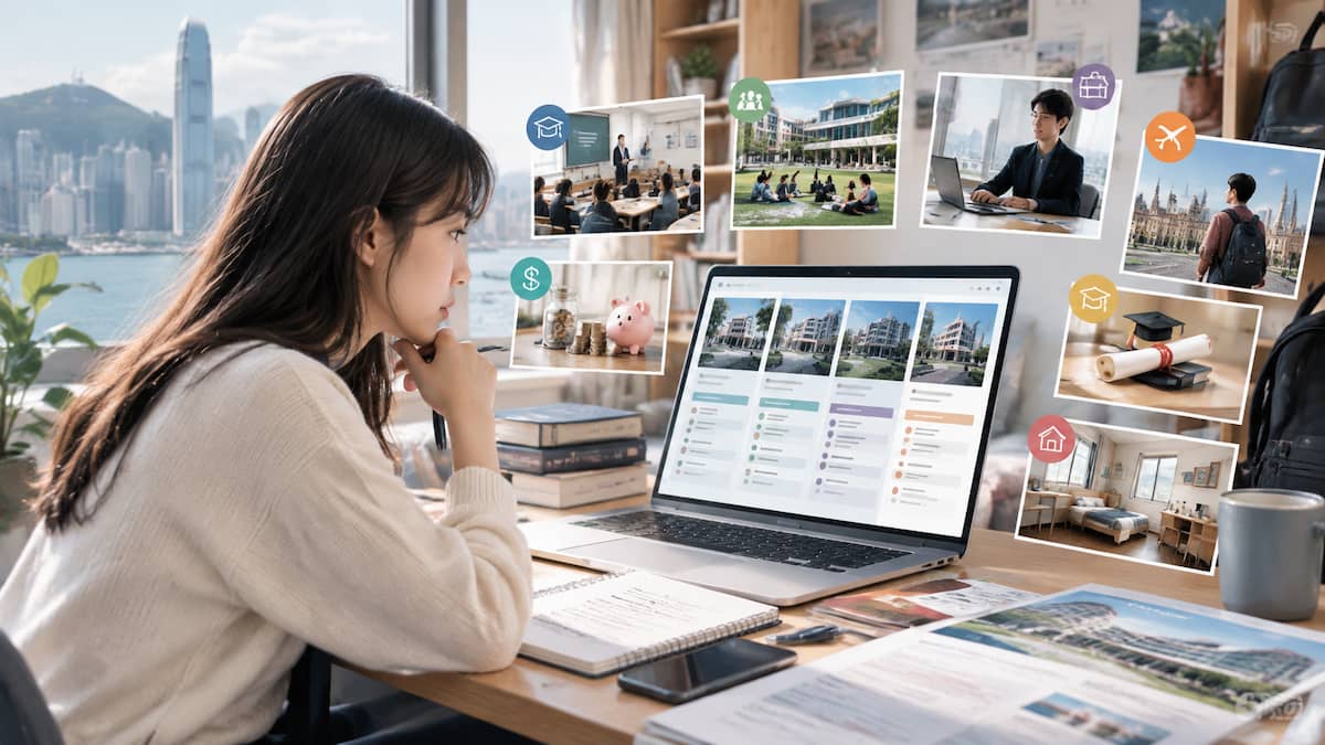 Student reviewing programme, admissions, internship and cost information for Hong Kong universities